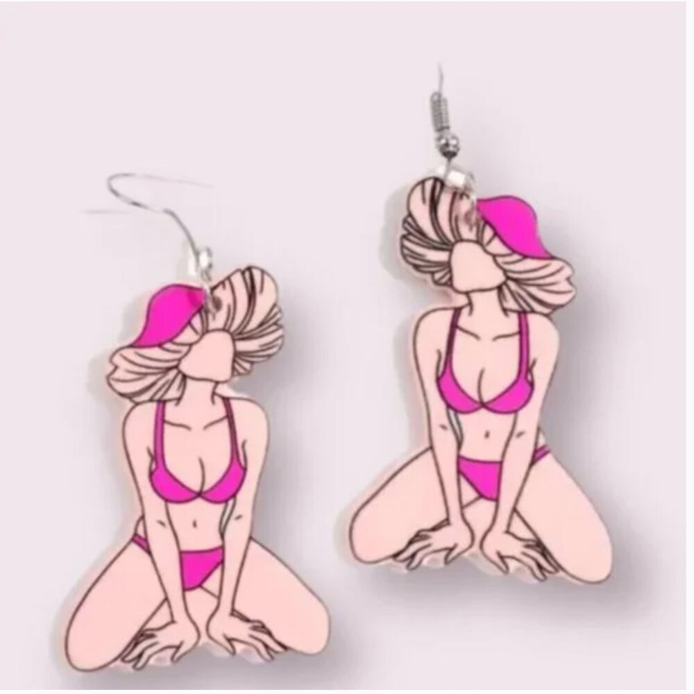 ⭐️❤️ FREE Mushroom Woman Body Outline Female Curvy Plant Head Trendy Earrings